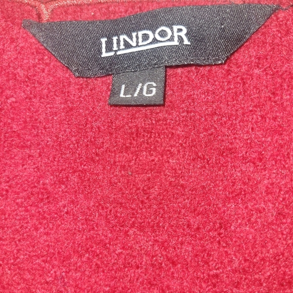 Lindor Red Pure Wool Embroidered Cottagecore Cardigan Sweater L - Picture 6 of 9